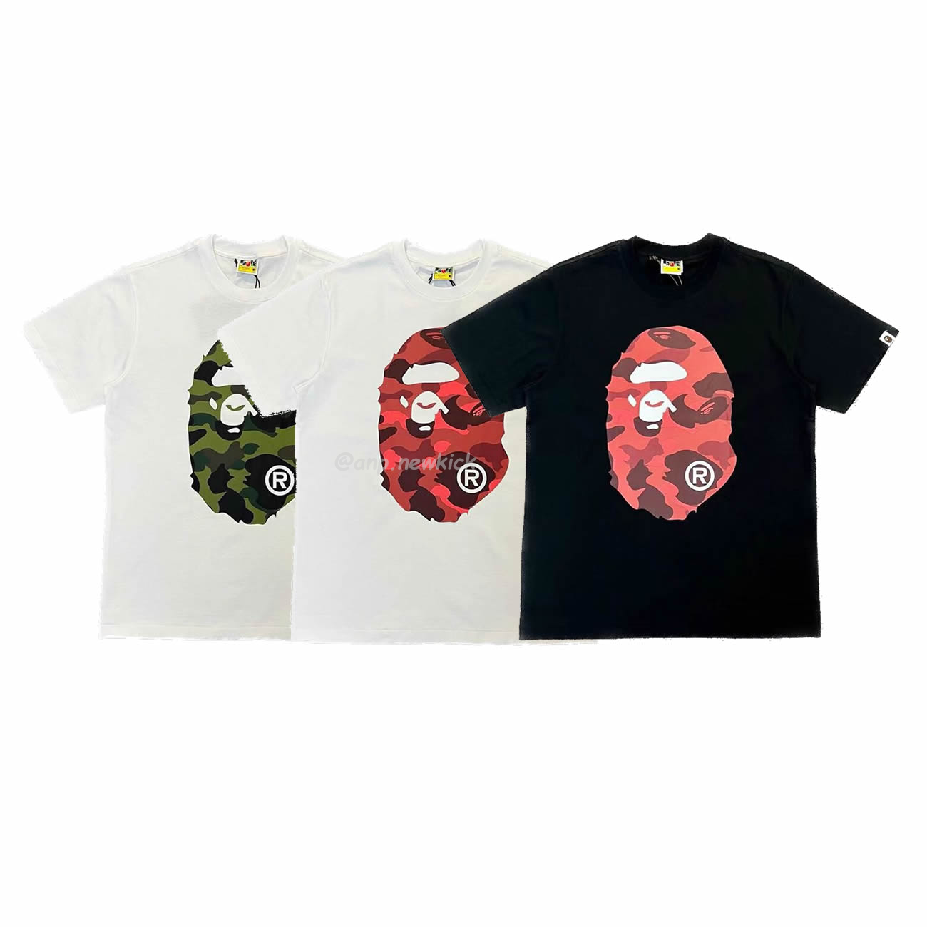 Bape Color Camo Big Ape Head Tee White Black White Green (1) - newkick.cc